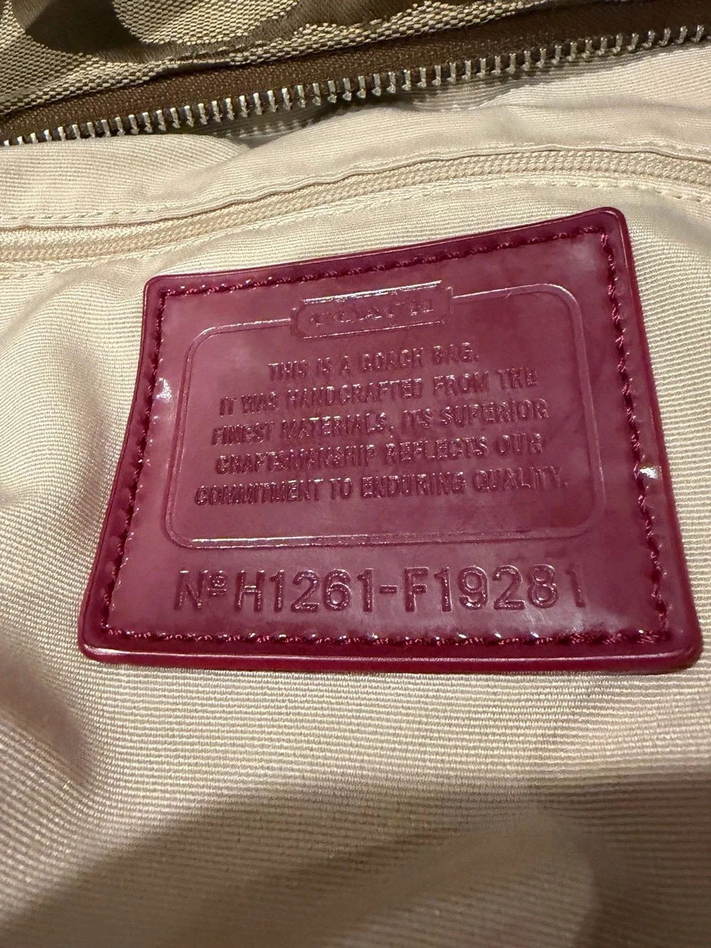Coach Signature Khaki & Berry Red Canvas Hobo Shoulder Bag with Crossbody Strap